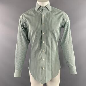 HAMILTON Size S Green White Stripe Spread Collar Long Sleeve Shirt